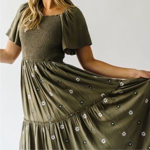 Leia n Co, Piper and Scoot Parley Embroidered Maxi Dress in Olive